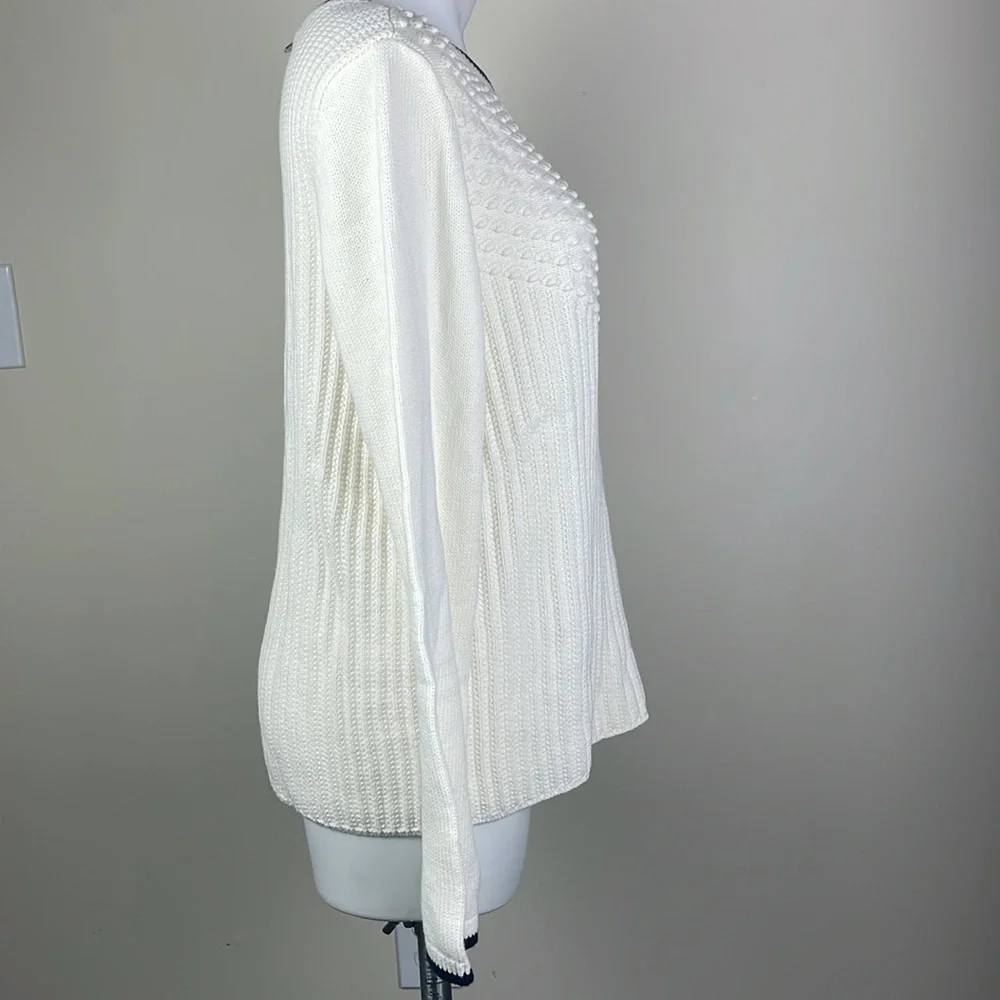 Talbots Mixed Stitch Sweater Ivory Indigo Blue